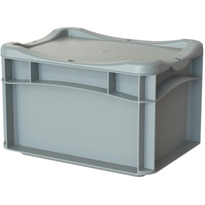 Graue Eurobox-System Box Vollwand, 30x20x22 cm, für modulare Aufbewahrung.