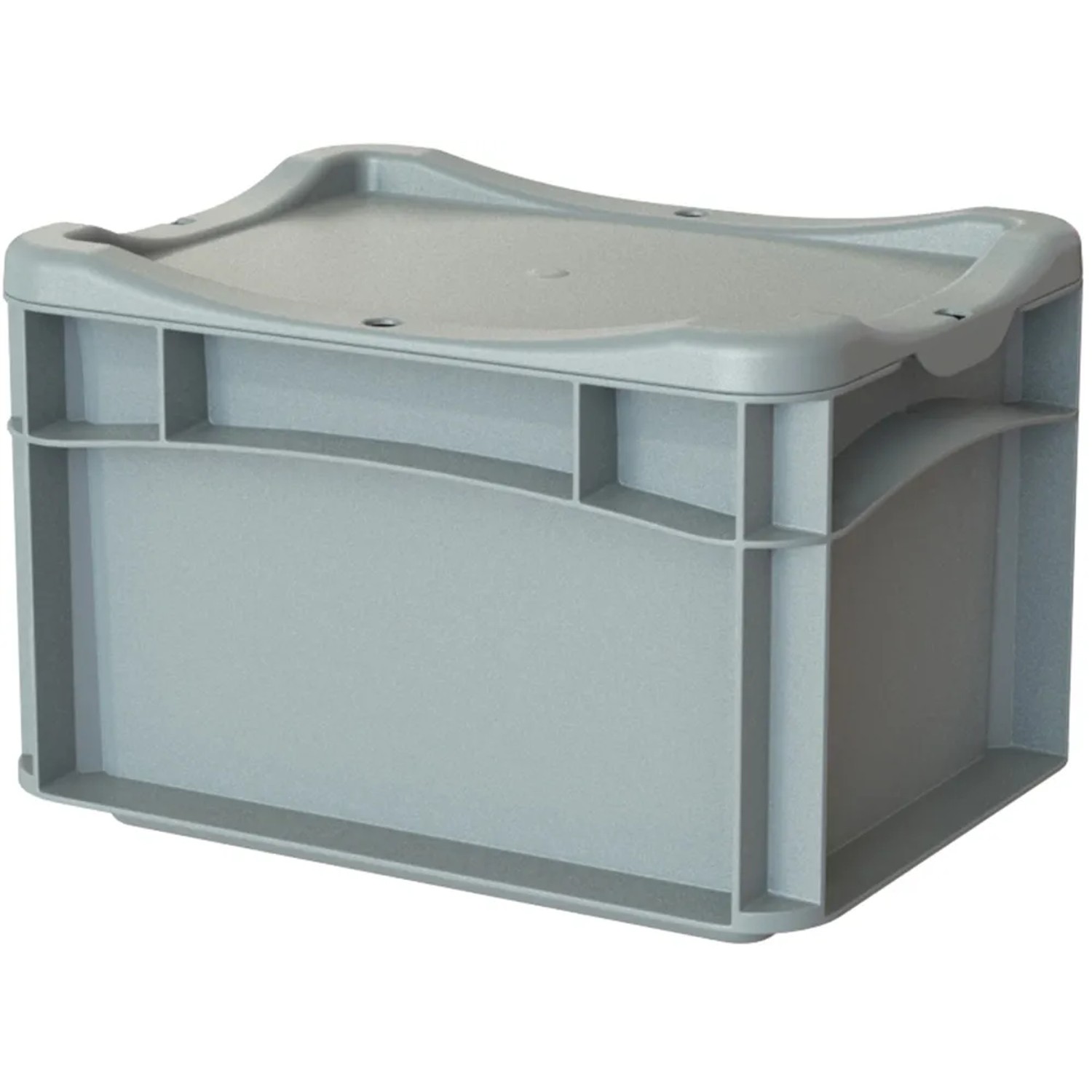 Graue Eurobox-System Box Vollwand, 30x20x22 cm, für modulare Aufbewahrung.
