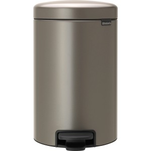 Brabantia Treteimer NewIcon 12L Platinum, runder Mülleimer mit Pedal und geräuschlosem Deckel.