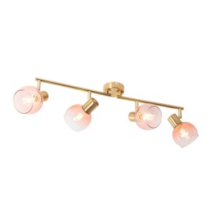 Art Deco Lampe: Goldener Spot mit vier rosa Glaslampen der Serie Vidro für stilvolle Beleuchtung.