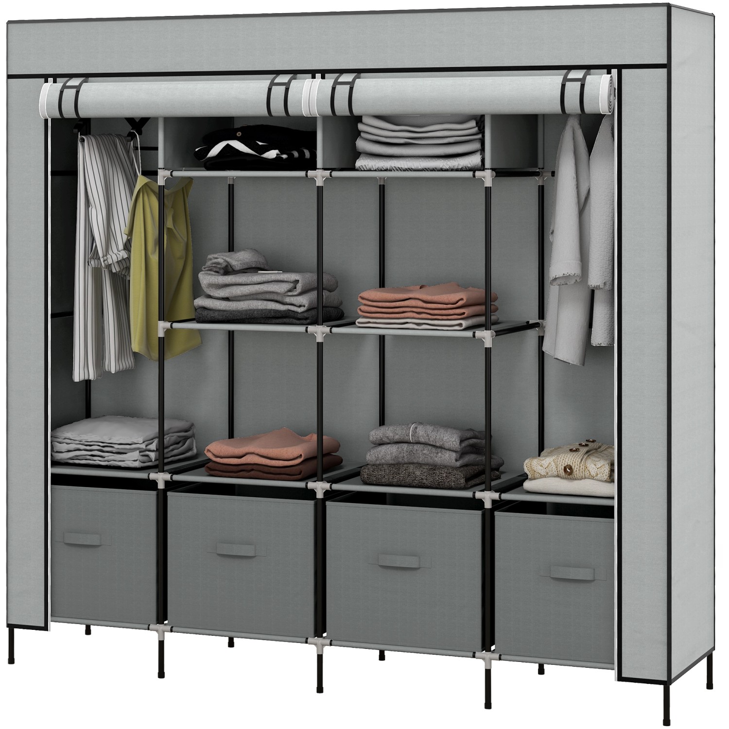 HOMCOM Stoffschrank mit Kleiderstange 4 Schubladen 166 x 42,5x169,5cm Dunke günstig online kaufen