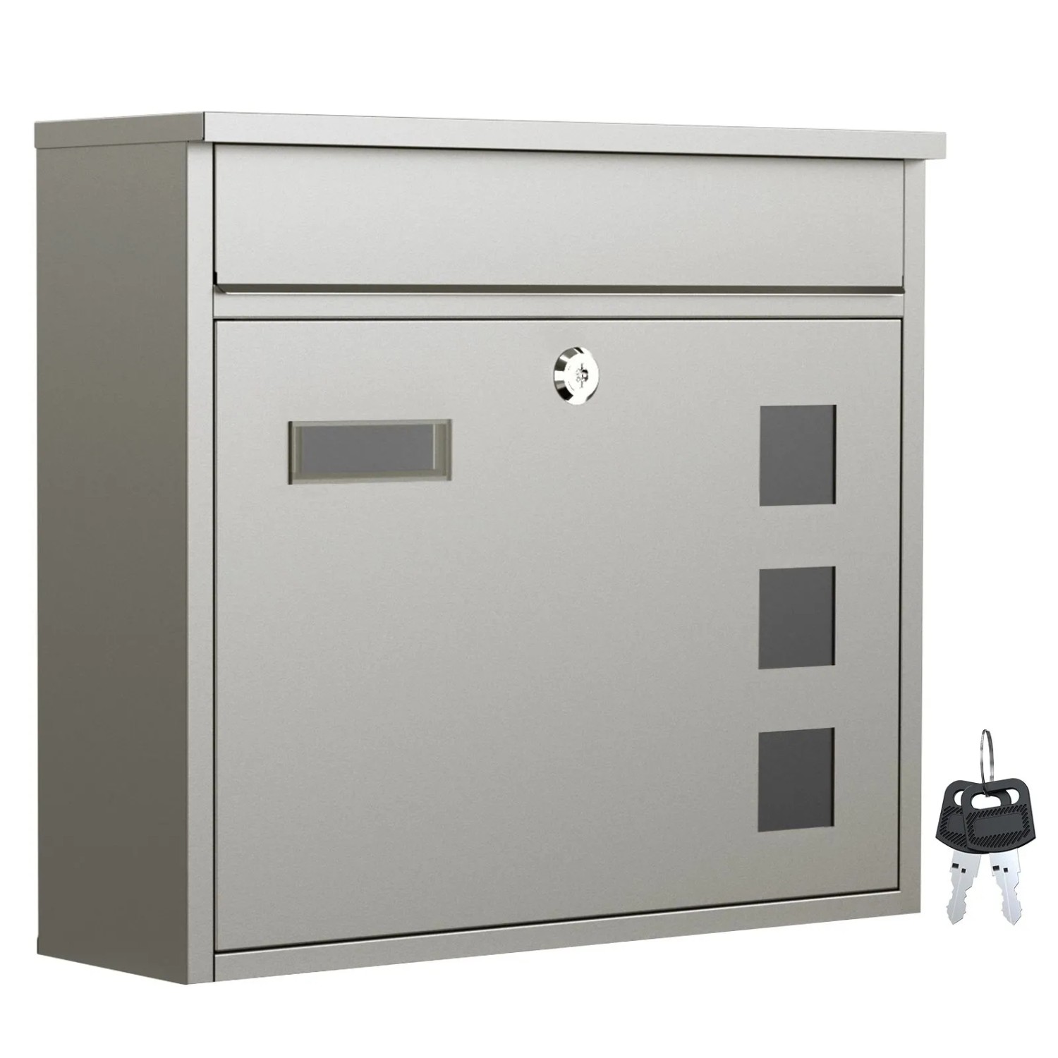 Wiltec Briefkasten V12 Edelstahl 360X115X315Mm Schloss Namensschild Postkasten