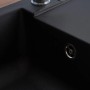 Detailaufnahme: Schwarze Respekta Einbauspüle Mineralite Denver, Spülbecken mit Abfluss.