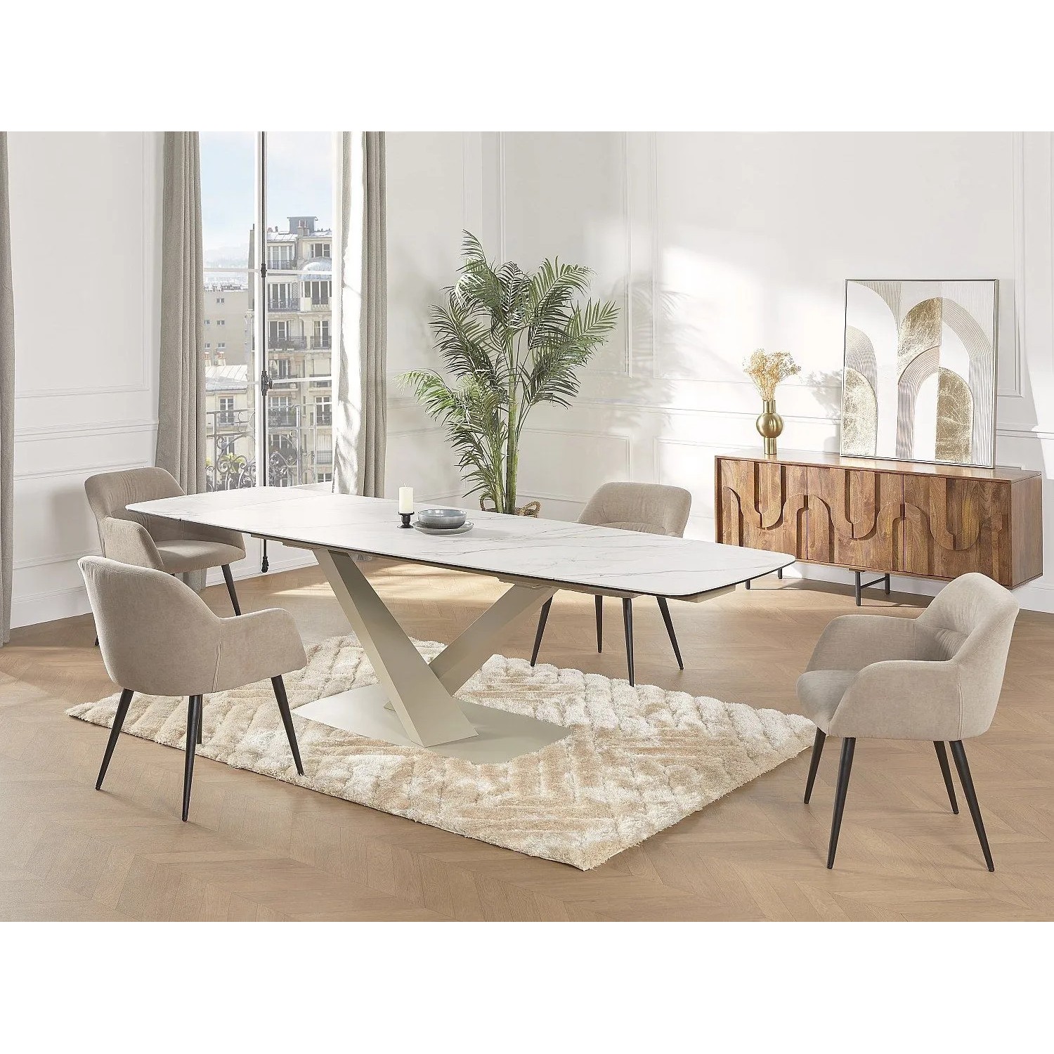 Vente-unique Essgruppe Malata Beige Weiß 260 cm 180 cm_3