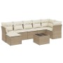 Beige 8-tlg. Garten-Sofagarnitur aus Polyrattan mit Kissen und Tisch. Modulare Gartenmöbel für Terrasse und Garten.