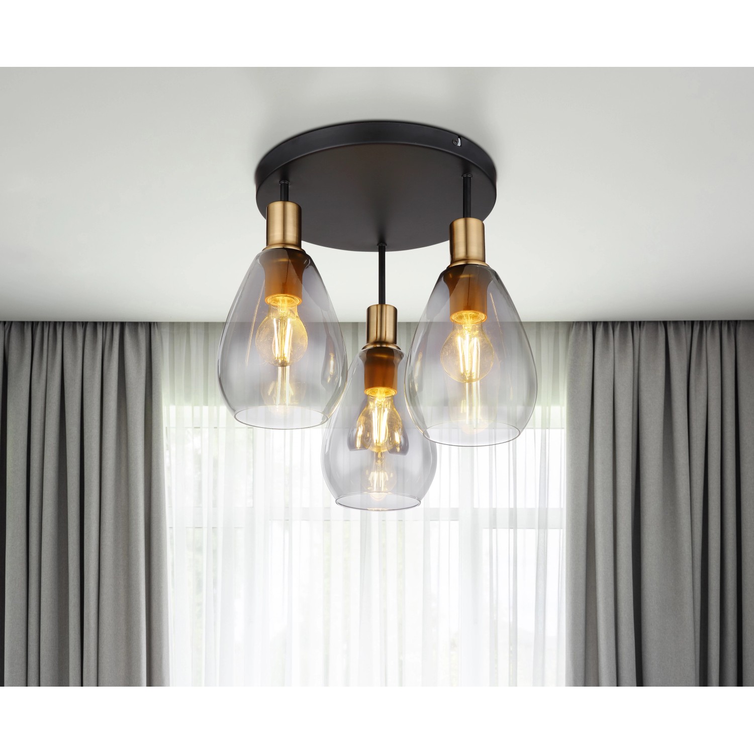 Globo Deckenleuchte Fanni 3-flammig Schwarz matt-Rauchfarben 380 x 380 mm