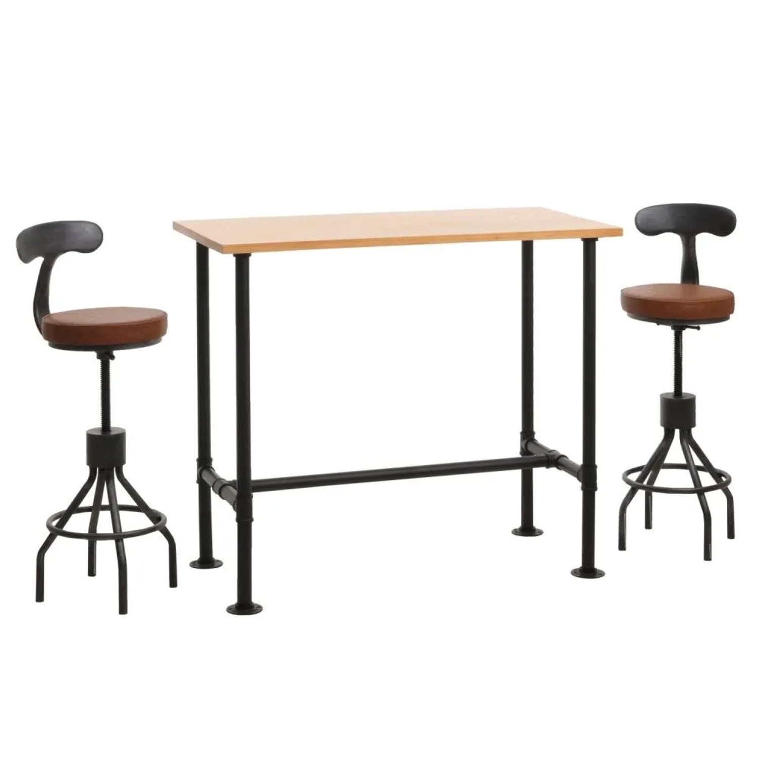MCW Set Bartisch mit 2x Barhocker N21 Natur Braun