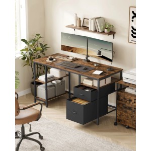 Vasagle Schreibtisch mit 3 Ablagen 140 cm x 60 cm x 76 cm Braun-Schwarz