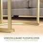 Detailaufnahme: Goldener Couchtisch mit verstellbaren Füßen für Stabilität.