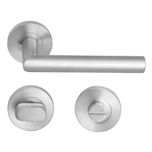 MeinTürgriff Tortola, Edelstahl matt, Türdrücker mit WC-Rosette für Innentüren.