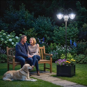 Furnicato Solar Laterne Stehleuchte 189 Cm  Metall  Schwarz  Ip44  Garten