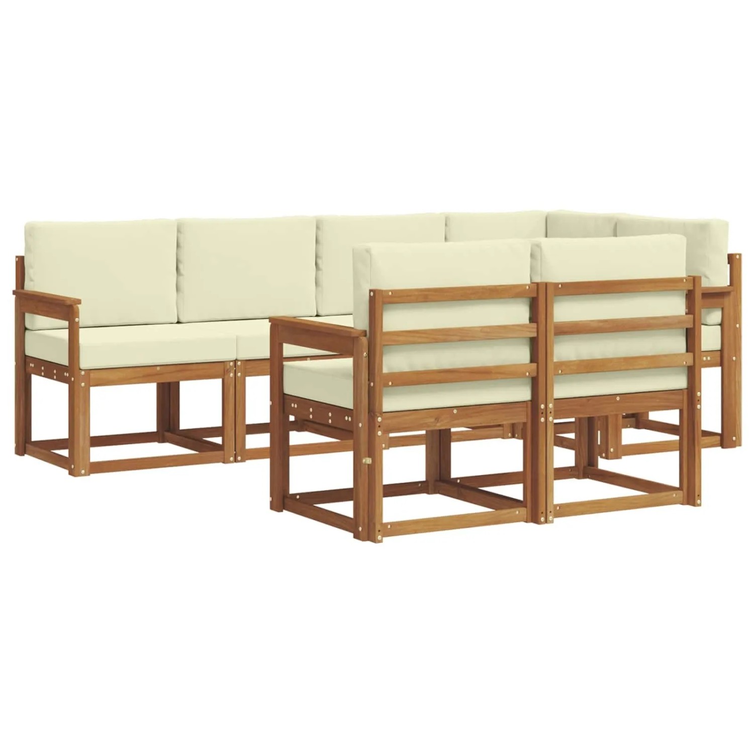 vidaXL Outdoor-Sofagarnitur mit Kissen 7-Tlg Natur und Creme 3366523