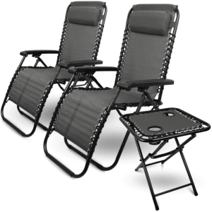 DELUKE 2er Set Liegestuhl Klappbar BRUK Mit Klapptisch Gartenstühle Hochlehner mit Kopfkissen Campingstuhl Wetterfest Klappstuhl Anthrazit