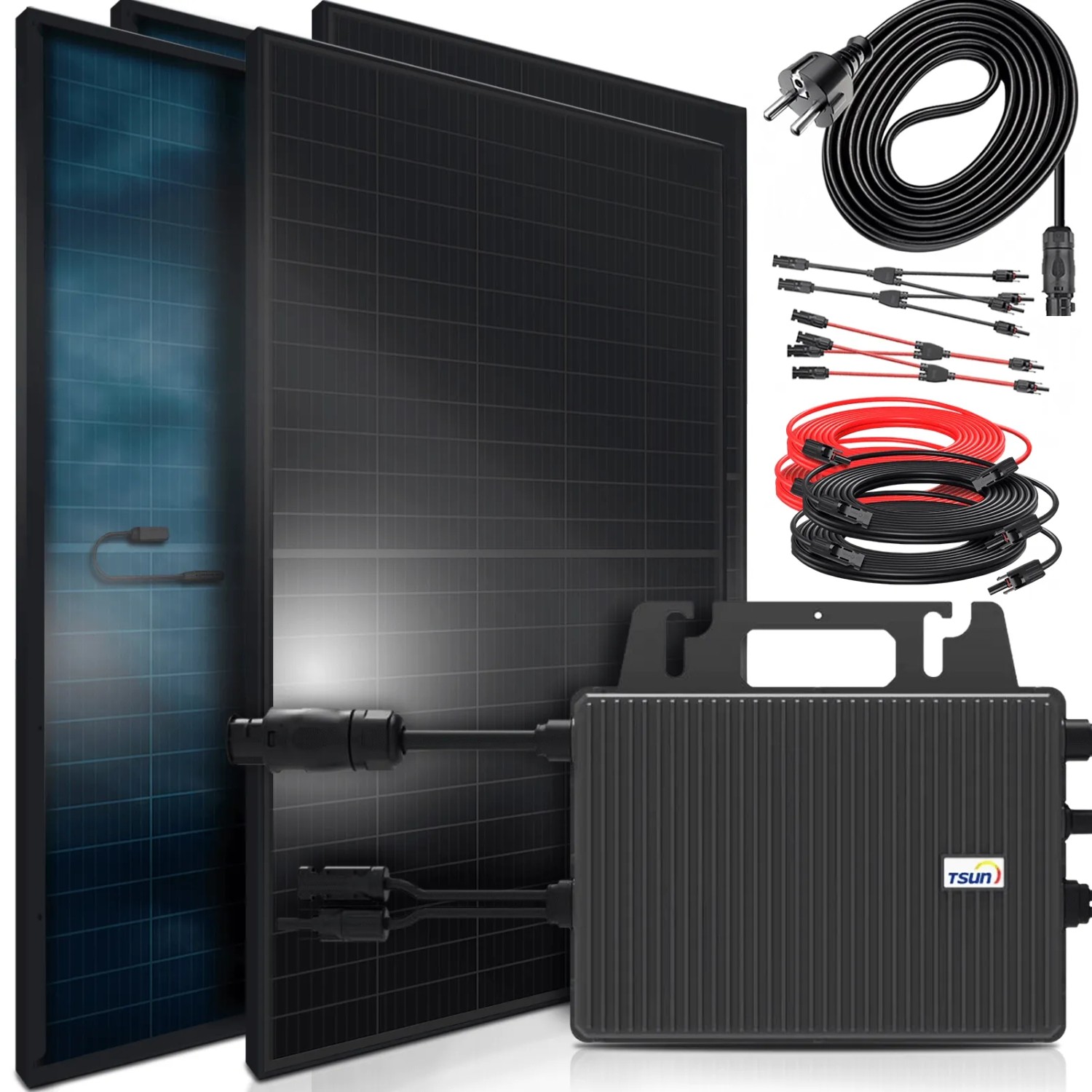 SUNNIVA Balkonkraftwerk 1840 W mit TSUN 800 W Wechselrichter inkl.5m Kabel 4x 460 W Solarmodule Bifazial Fullblack Glas-Glas