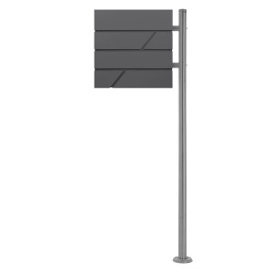 ML-Design Standbriefkasten, anthrazitfarbener Briefkasten mit Zeitungsfach auf silbernem Edelstahl-Pfosten.