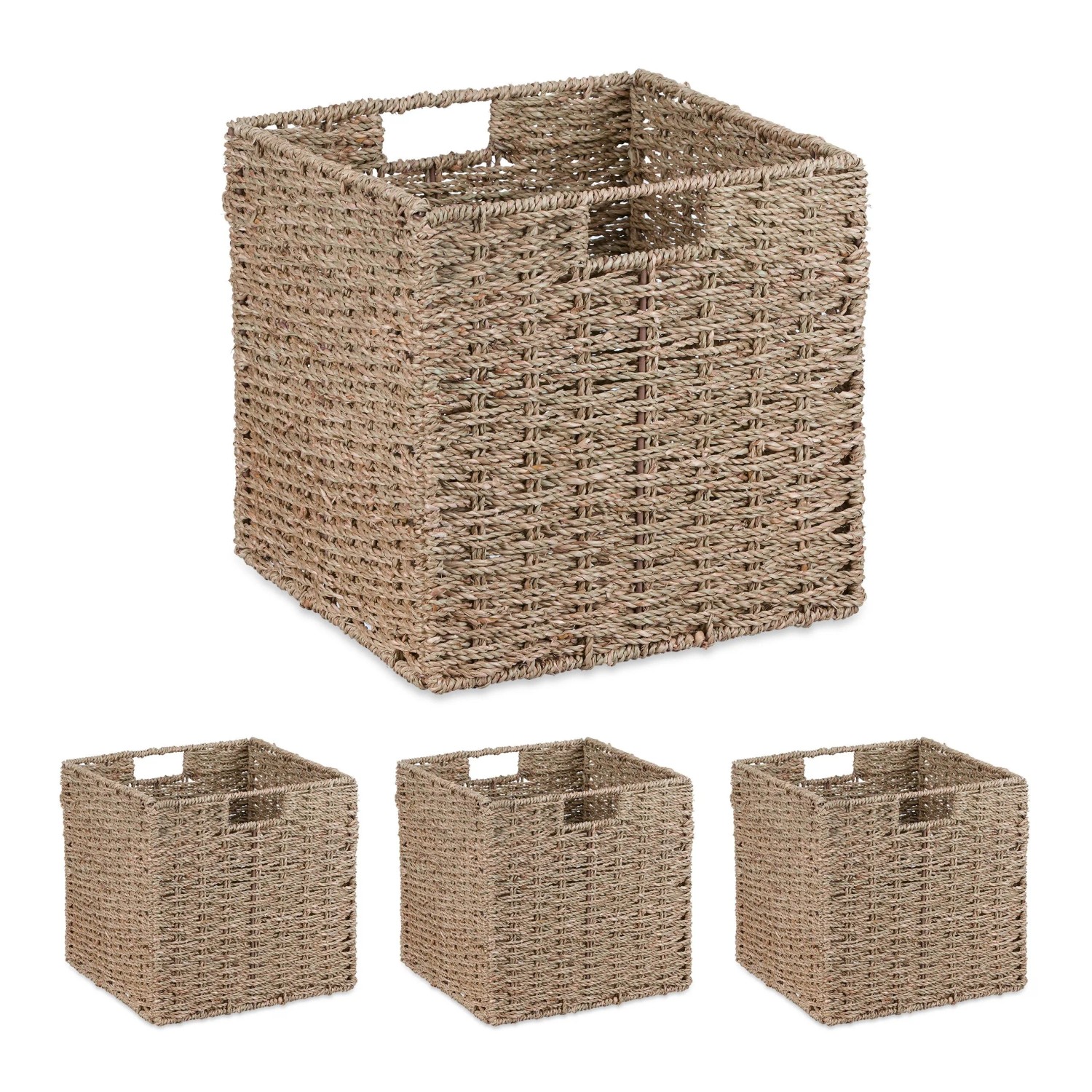 Relaxdays Aufbewahrungskorb Seegras Natur Zusammenfaltbar 4er Set 30 cm x 30 cm x 30 cm 1,3 kg