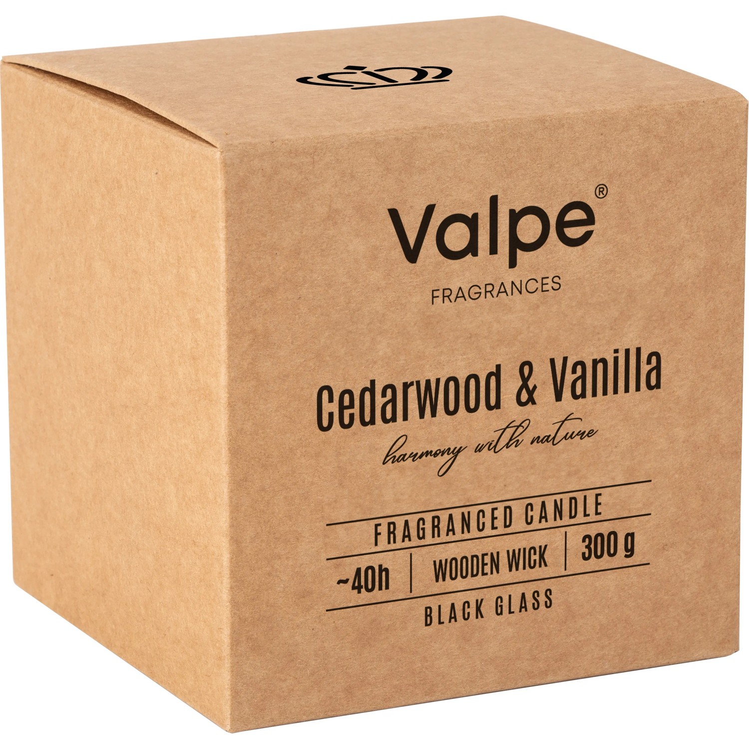 Bispol Duftkerze Zedernholz & Vanille im Karton, 10cm. Kerze mit Holzdocht für gemütliche Atmosphäre.