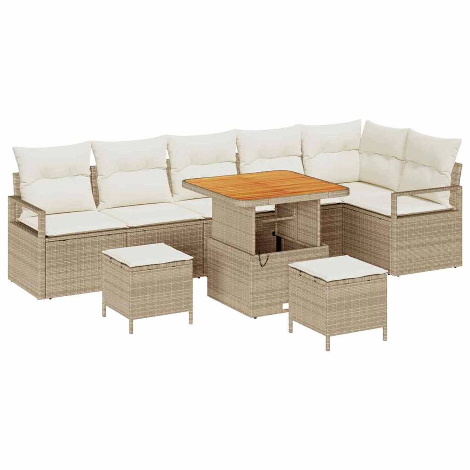 vidaXL Garten-Sofa-Set mit Kissen 9-Tlg Beige Poly Rattan 3362541 günstig online kaufen