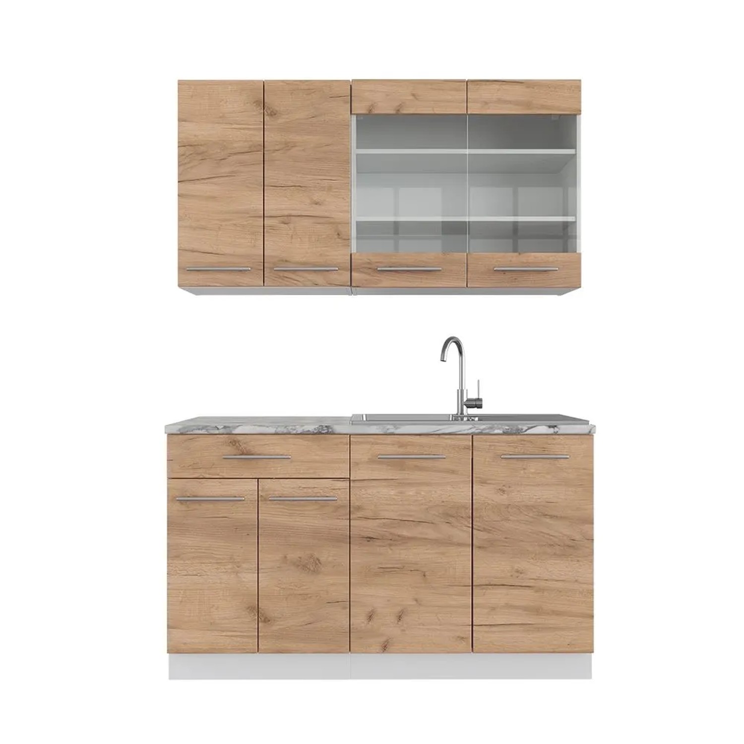 Vicco Fame-Line Singleküche Goldkraft Eiche Weiß 140 cm AP Marmor ohne E-Geräte