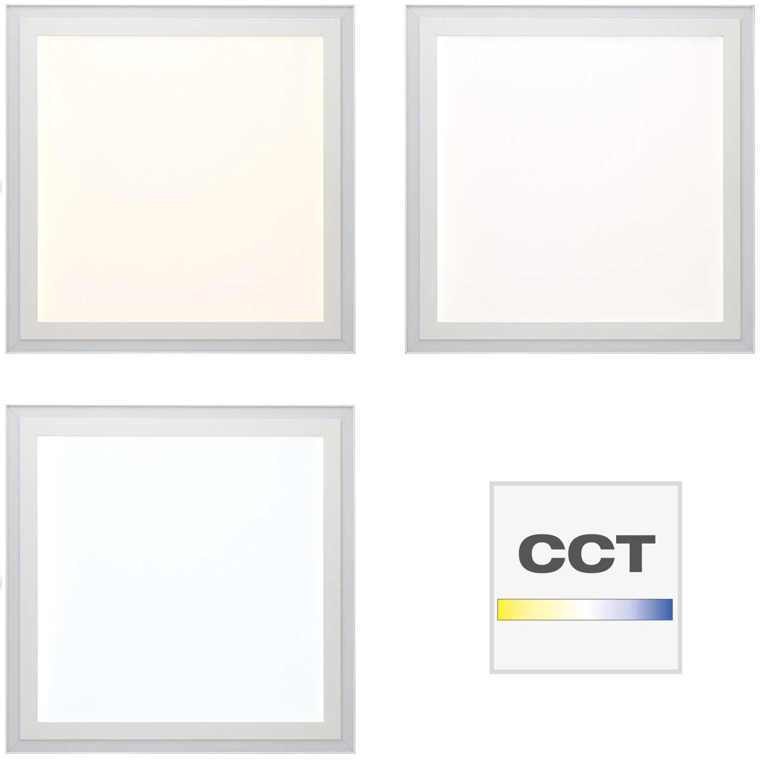 Quadratische, weiße LED-Deckenleuchte Lanette mit verschiedenen Farbtemperaturen und RGB-Rahmenlicht.