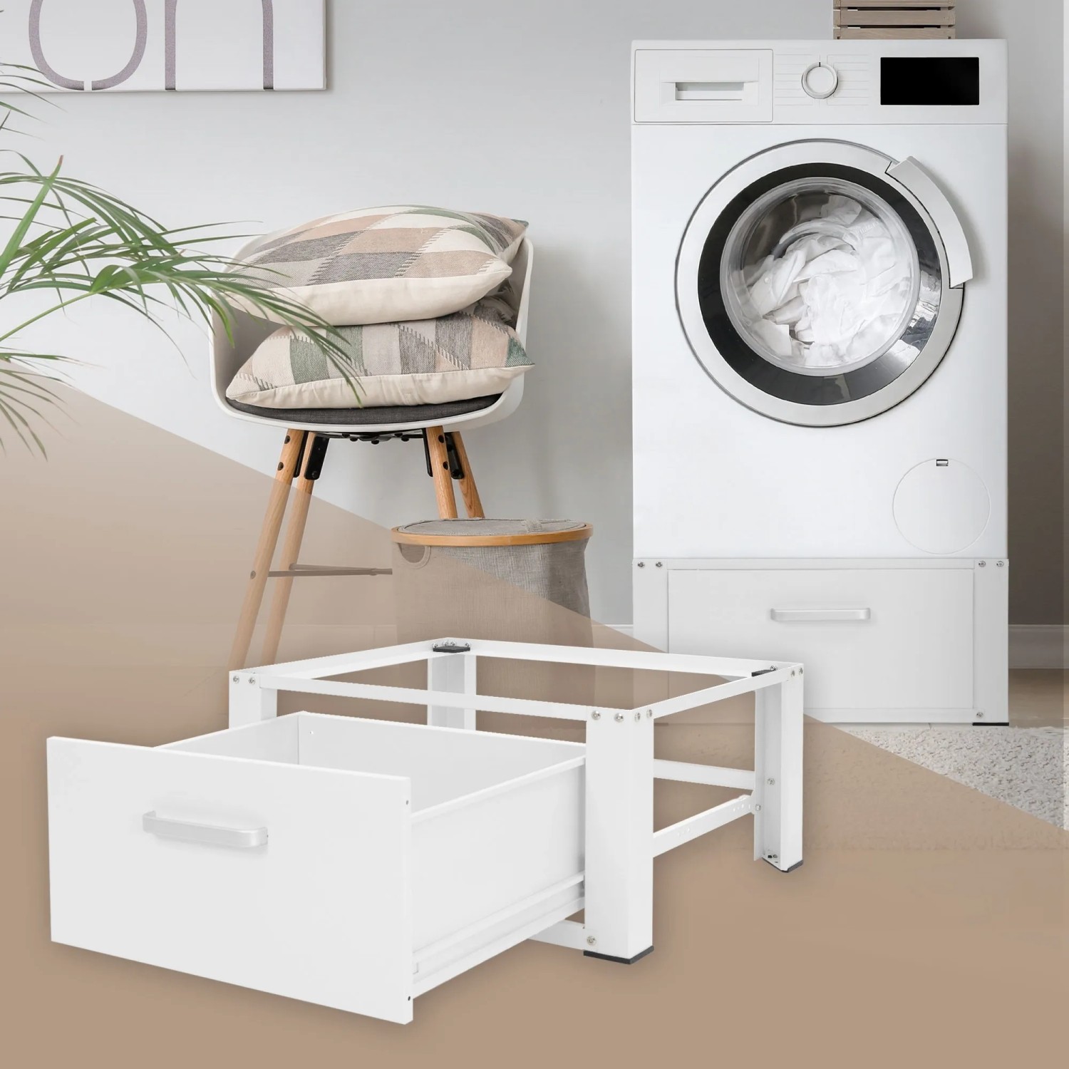 ML-Design Waschmaschinen Untergestell mit Schublade 63 x 54 cm Weiß 150 kg  kaufen bei OBI