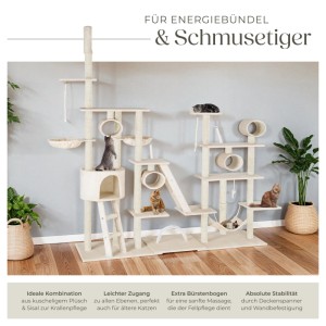Beiger Tectake Kratzbaum Snooky mit Sisal, mehreren Ebenen, Liegemulden, Katzenhaus und Spielzeug.