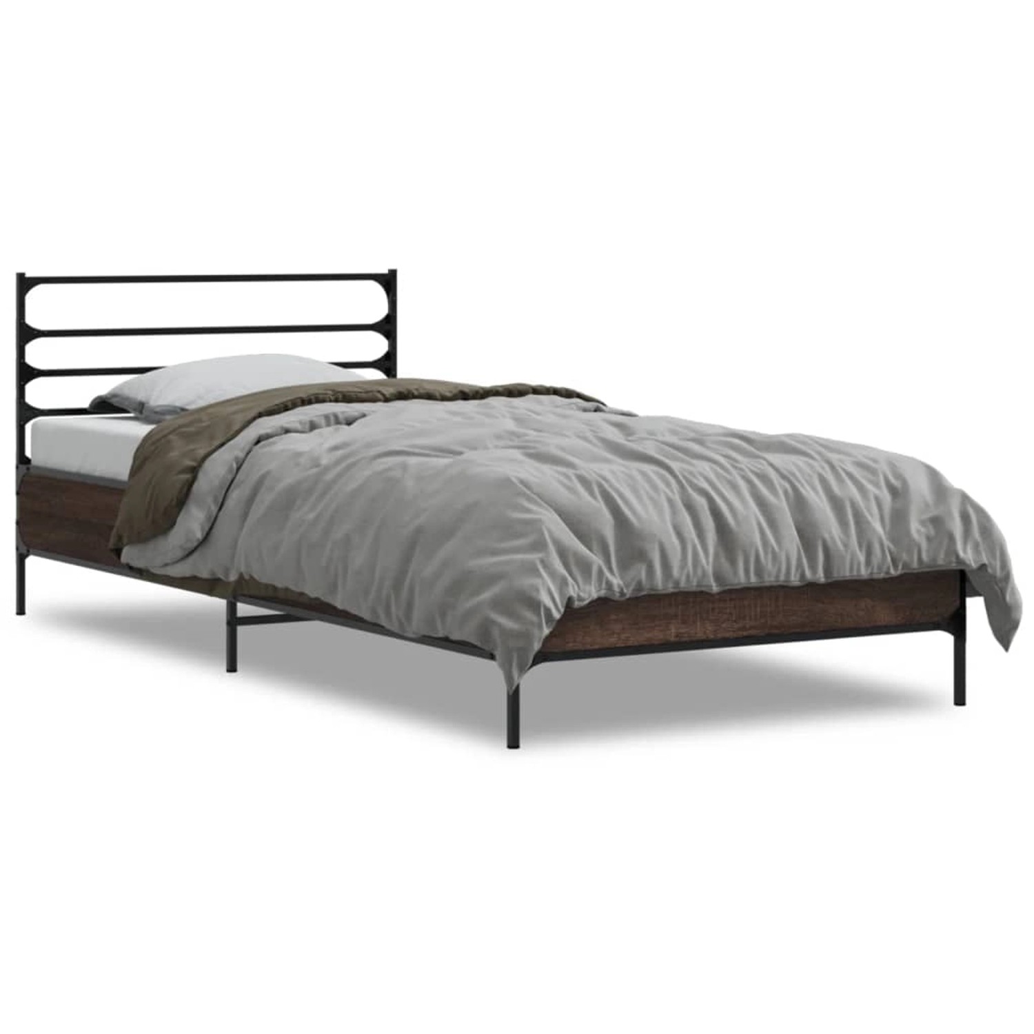 vidaXL Bettgestell Braun Eichen-Optik 100x200 cm Holzwerkstoff Metall 84559 günstig online kaufen