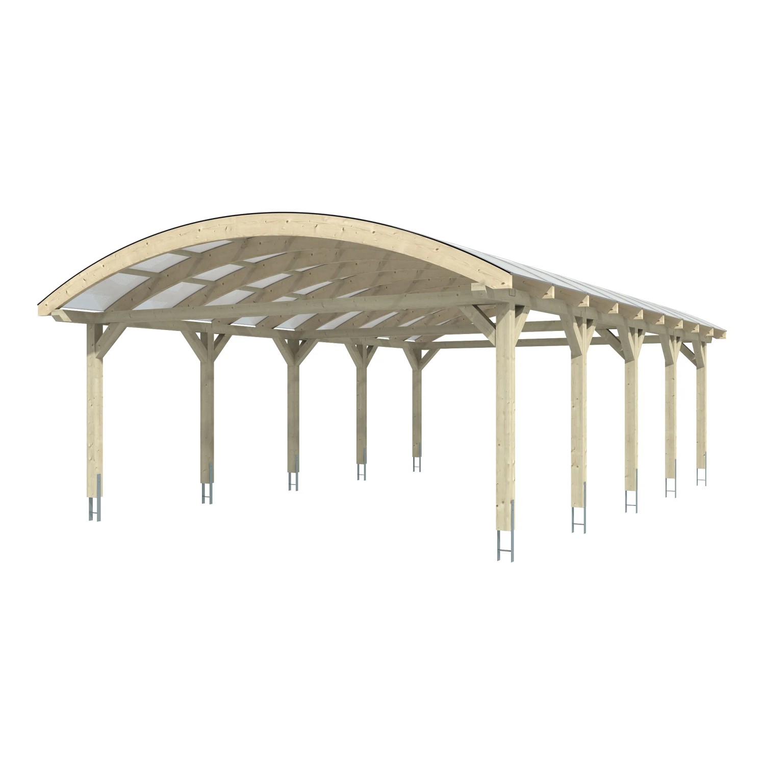 Skan Holz Doppelcarport Franken mit Bogendach, Holzkonstruktion mit Doppelstegplatten.