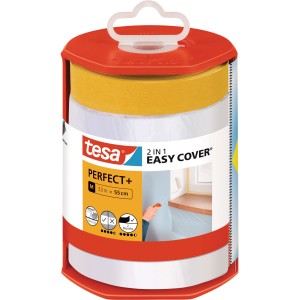 Tesa Easy Cover Perfect+ M Abdeckfolie mit Klebeband im Spender.
