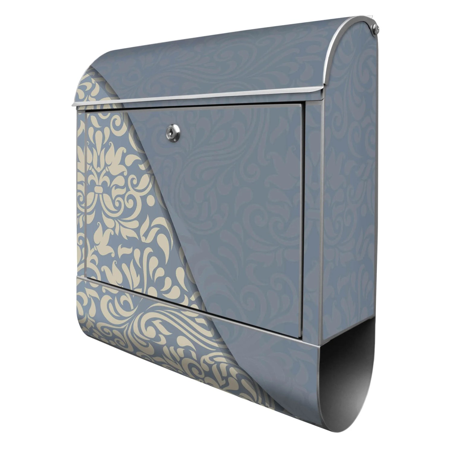 Banjado Design Briefkasten Silber Pulverbeschichtet 39x47x14cm 2 Schlüssel Mit Zeitungsfach Motiv Wt Blaues Ornament Banjado Design Briefkasten Silber Pulverbeschichtet, 39x47x14cm, 2 Schlüssel, Mit Zeitungsfach Motiv Wt Blaues Ornament