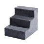 Graue, 3-stufige Hundetreppe aus MDF mit weichem Polyesterbezug. Ideal als Aufstiegshilfe für Haustiere auf Couch oder Bett.