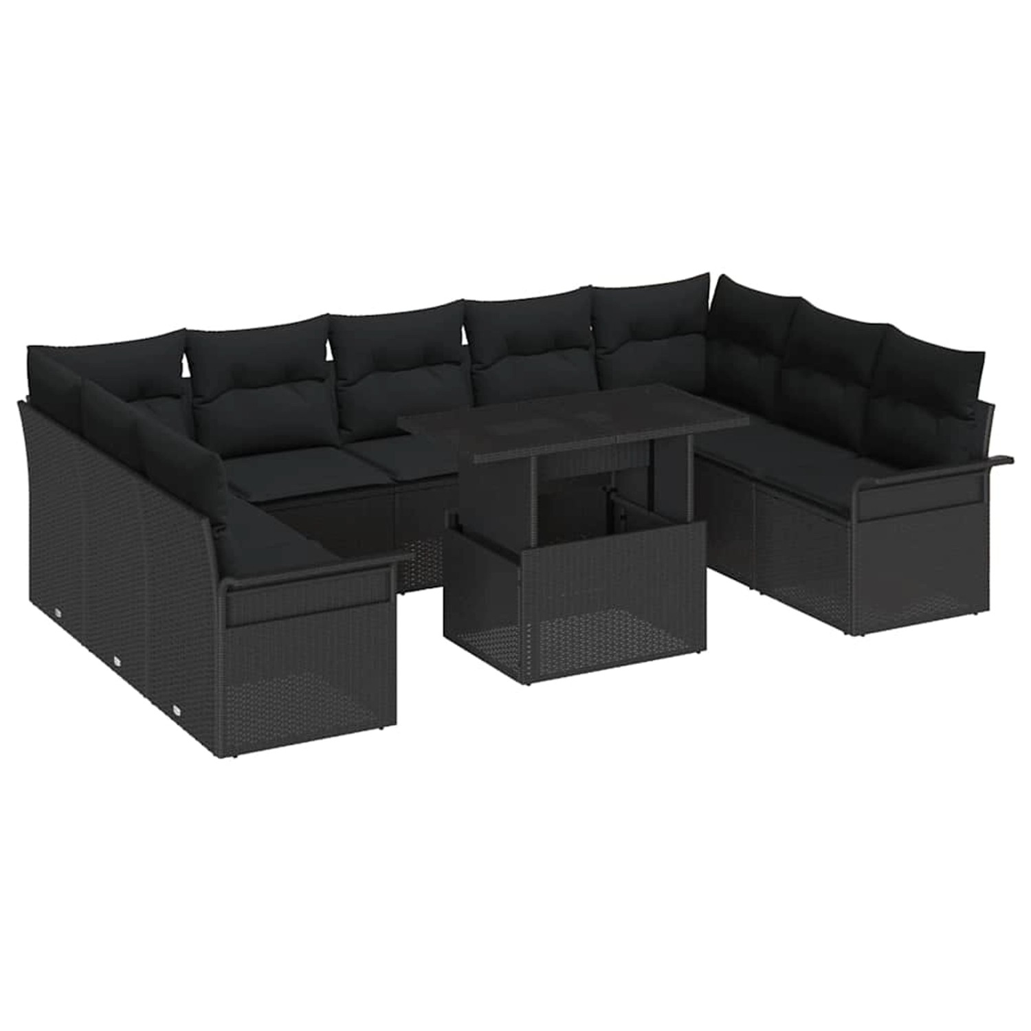 vidaXL Garten-Sofa-Set mit Kissen 10-Tlg Schwarz Poly Rattan 3348349 günstig online kaufen