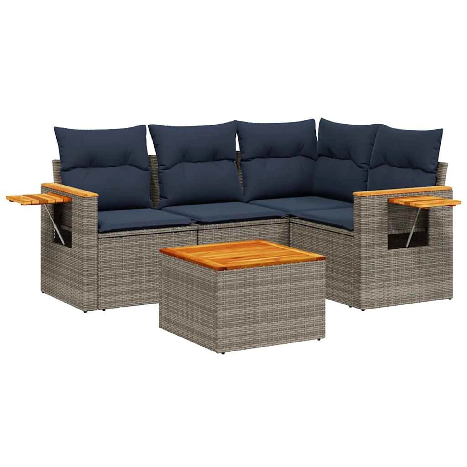 vidaXL 5-Tlg Garten-Sofagarnitur mit Kissen Grau Poly Rattan 3226782 günstig online kaufen