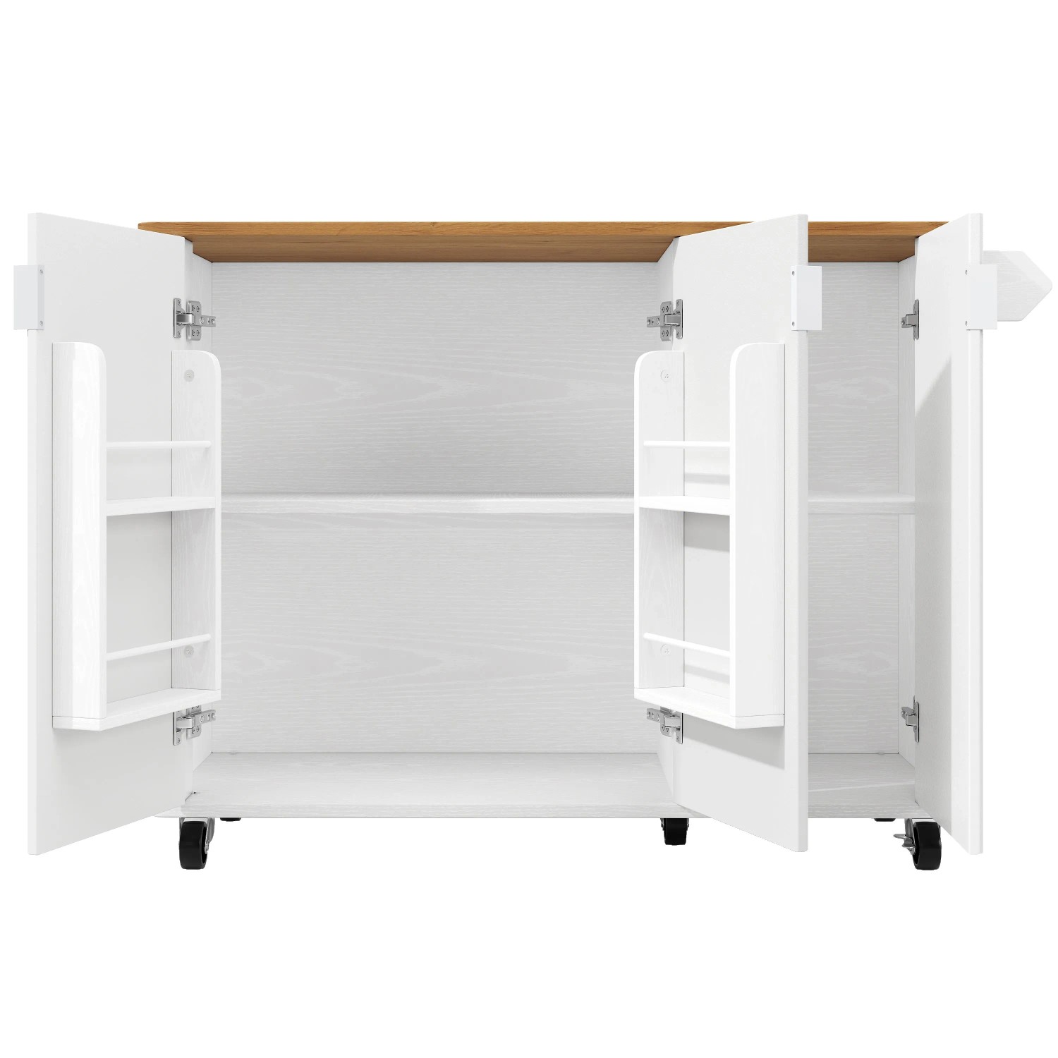 okwish Kücheninsel mit Rollen Gewürzregal Verstellbar Küche 130x45x92cm Weiß