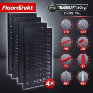 Floordirekt Werkzeugwand Parker Set mit 4 Lochplatten, schwarz-rot, inkl. Zubehör.