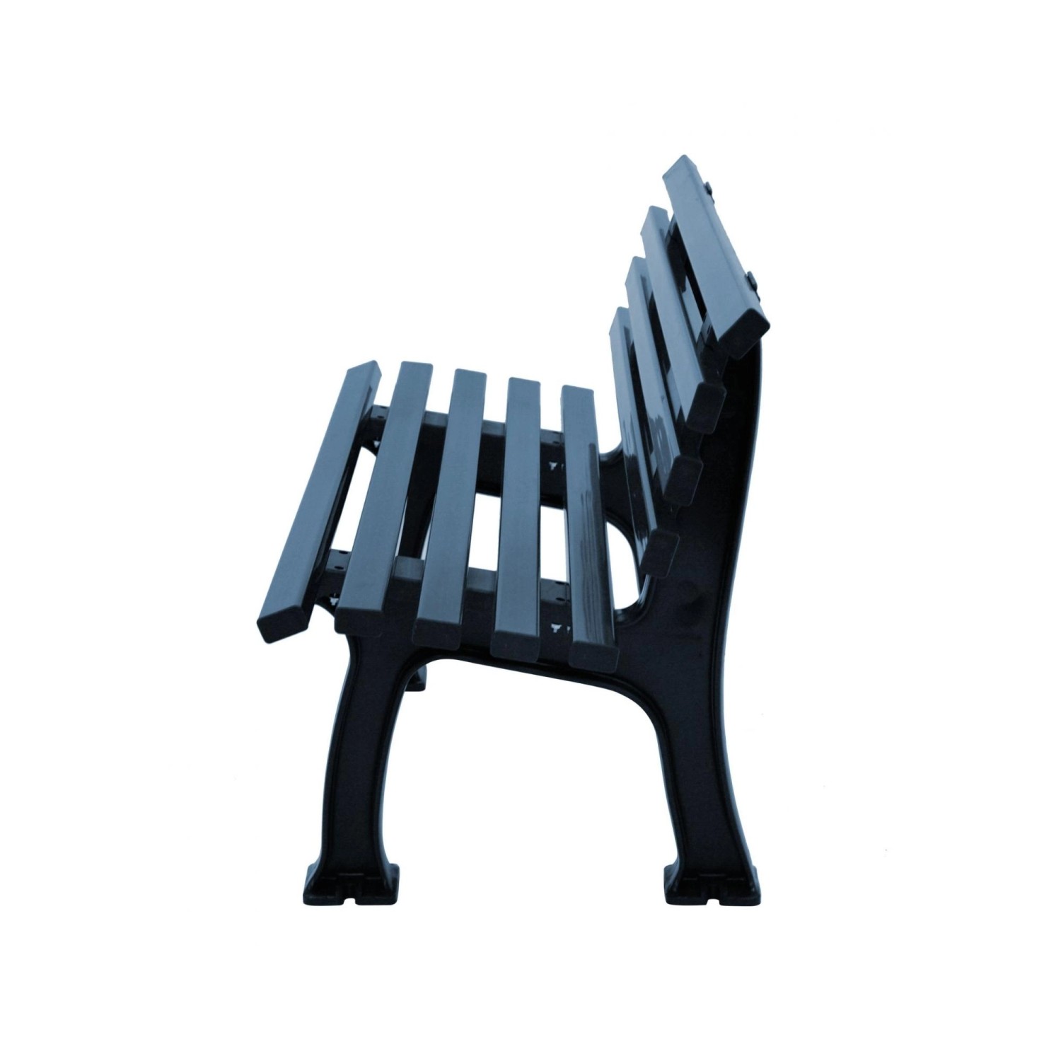 Blaue 2-Sitzer Gartenbank Antigua aus Kunststoff, Seitenansicht.