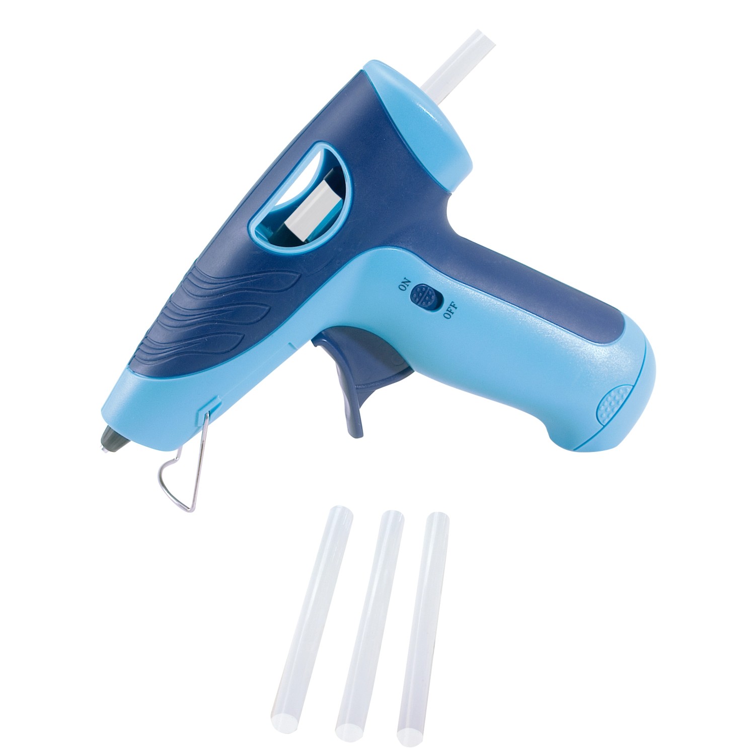 Pebaro kabellose Heißklebepistole in Blau mit Klebesticks für kreatives Gestalten.