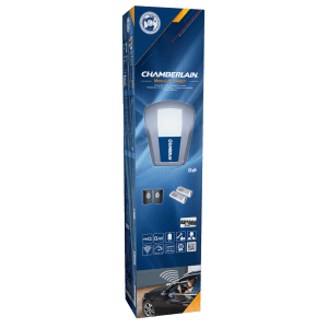 Verpackung des Chamberlain Garagentorantrieb ML1040EV mit Zubehör wie Fernbedienungen und Lichtschranke.