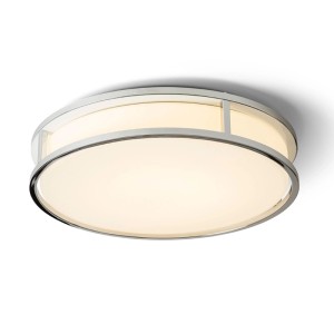 Runde Rendl LED-Deckenleuchte Grande mit flachem Opalglas und Metallrahmen, warmweißes Licht, IP44 für Badezimmer.