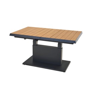 Rechteckiger Siena Garden Gartentisch Talina ausziehbar. Teakholz-Tischplatte, dunkles Aluminium-Säulenfußgestell.