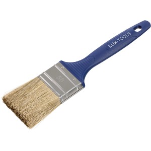 LUX Flachpinsel 50mm für Dispersionsfarben mit blauem Griff und Kunstborsten.