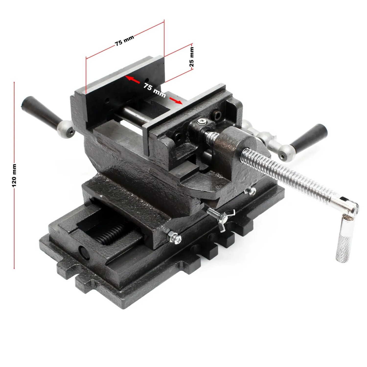 Robuster Wiltec Maschinenschraubstock mit 2 Achsen, 75mm Backenbreite. Präziser Kreuztisch aus Gusseisen für Werkbank & Frästisch.