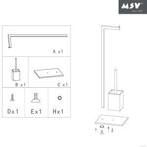 MSV WC-Garnitur Edelstahl/Glas, weiße WC-Bürste und Zubehör zur Montage.