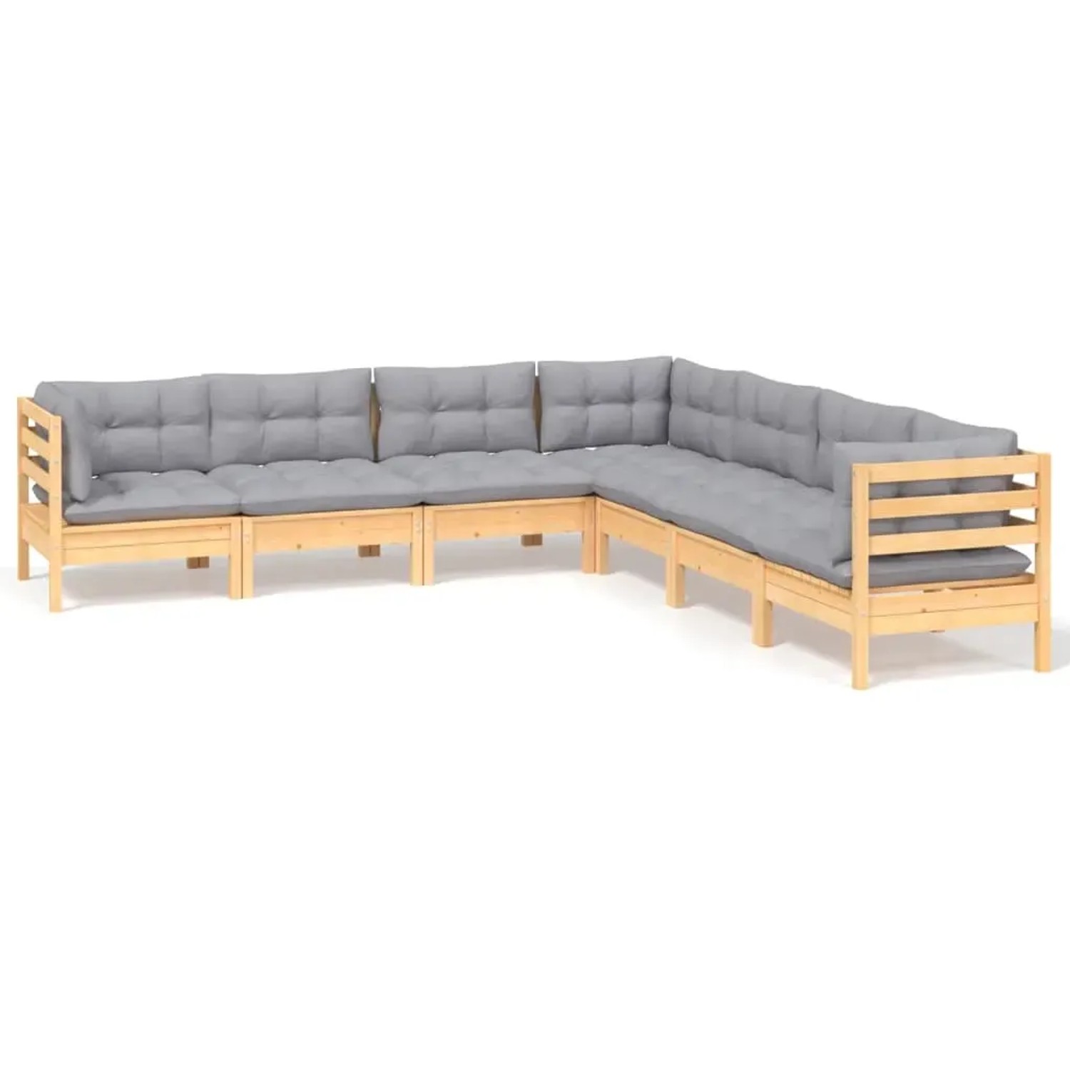 vidaXL 7-Tlg Garten-Lounge-Set mit Grauen Kissen Kiefer Massivholz 3096790 günstig online kaufen
