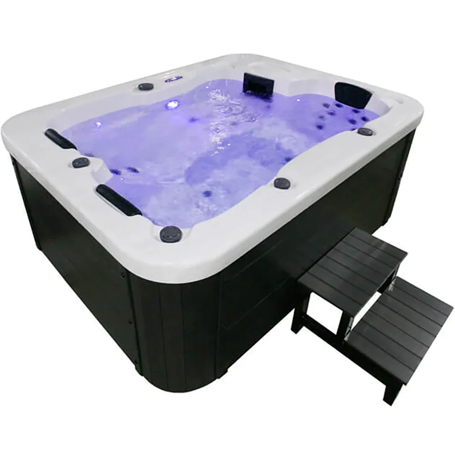 Home Deluxe Outdoor Whirlpool White Marble mit Treppe und Abdeckung. Wellness für den Garten.