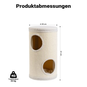 Fudajo Forest Kratztonne Weiß-Creme 61Cm Ø35Cm Kratzturm Kratzbaum Katzentonne