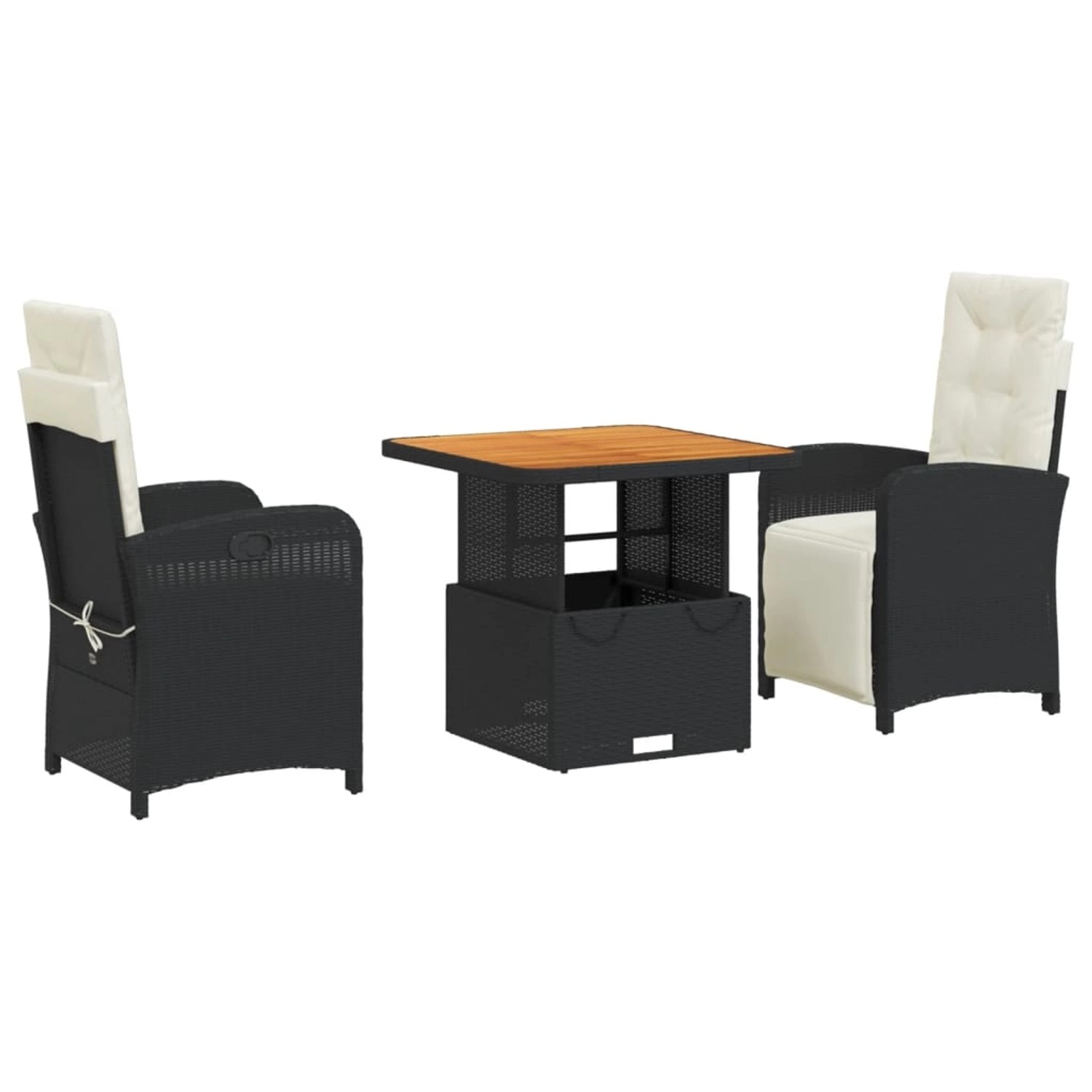 vidaXL 3-Tlg Garten-Essgruppe mit Kissen Schwarz Poly Rattan 3277315