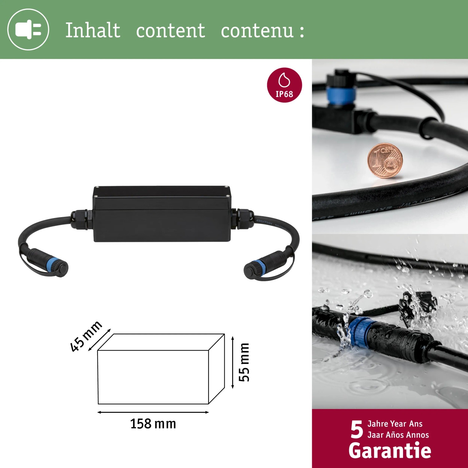Paulmann Plug & Shine Connection Box für Loxone Dimmer, IP68, max. 150W, zur Integration in Loxone Systeme.