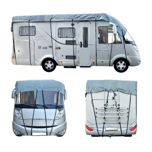 Cartrend Dachschutzplane für Wohnmobil, 7,5 m x 3 m, in Grau, mit Gummibändern zur Befestigung.