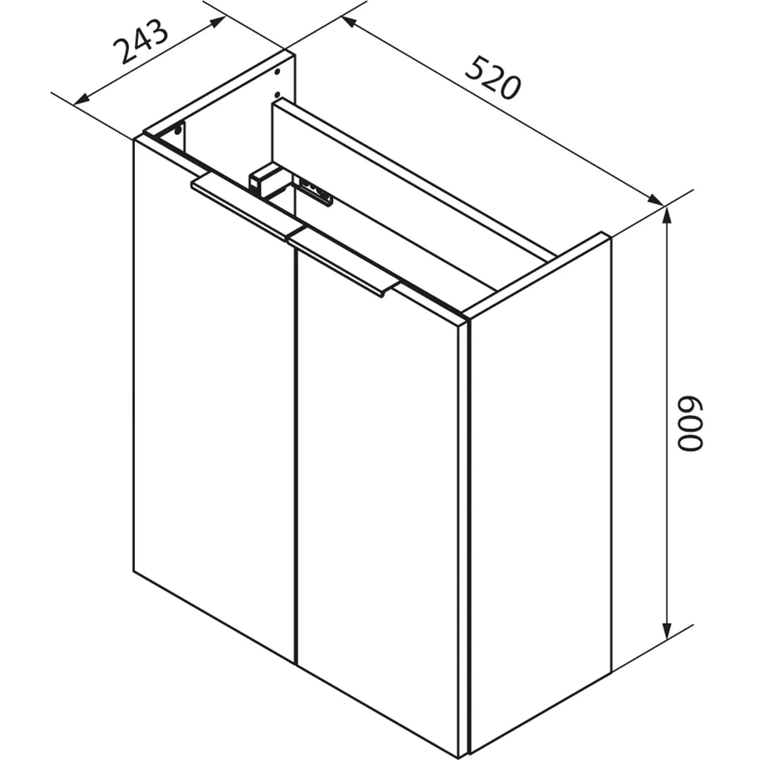 Skizze: Fackelmann Mini-Waschtischunterschrank SBC, 52x60x24cm, Schwarz Matt, Badmöbel-Set.